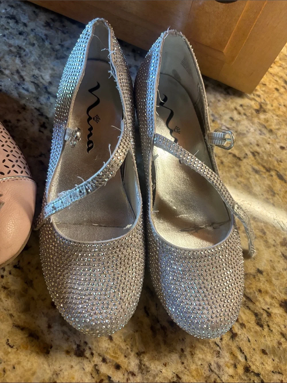 Girls Dress Mary Jane Flats - Pink and Silver